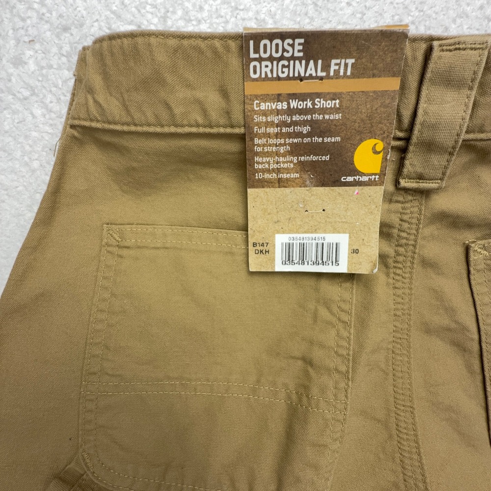 Carhartt Mens B147 DKH Loose Original Fit Canvas Work Short Tan 30x10 NWT